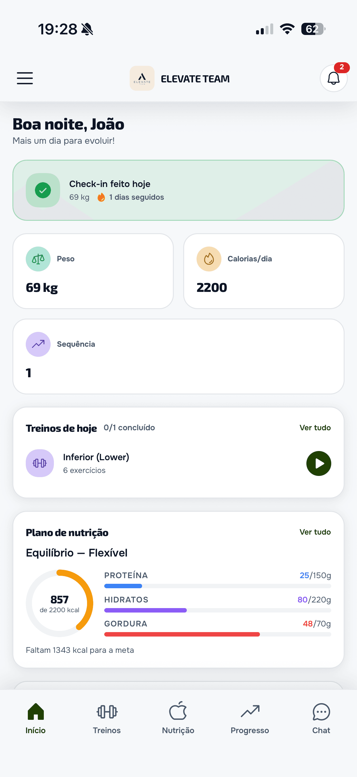 Funcionalidades da app Elevate