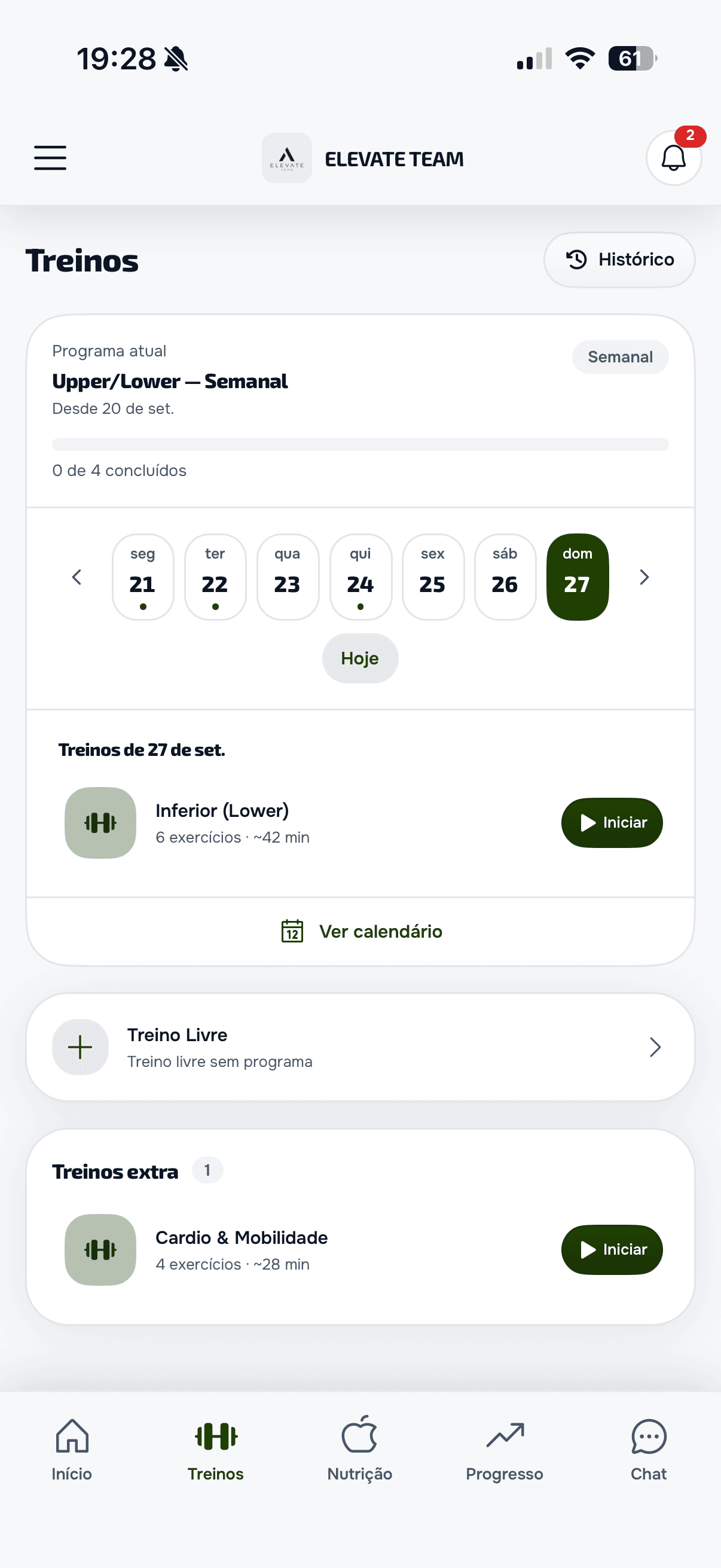 Acompanhamento na app Elevate