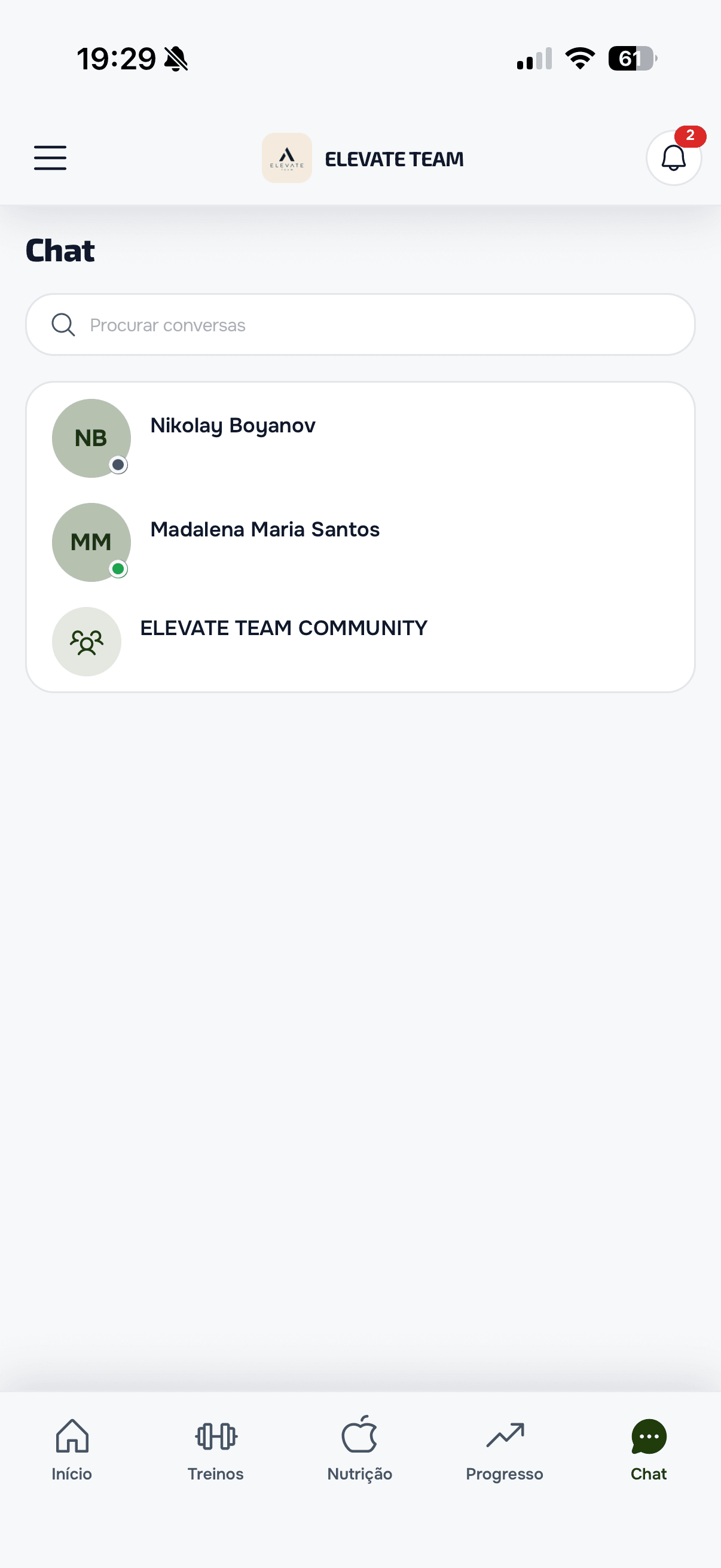 Treinos na app Elevate